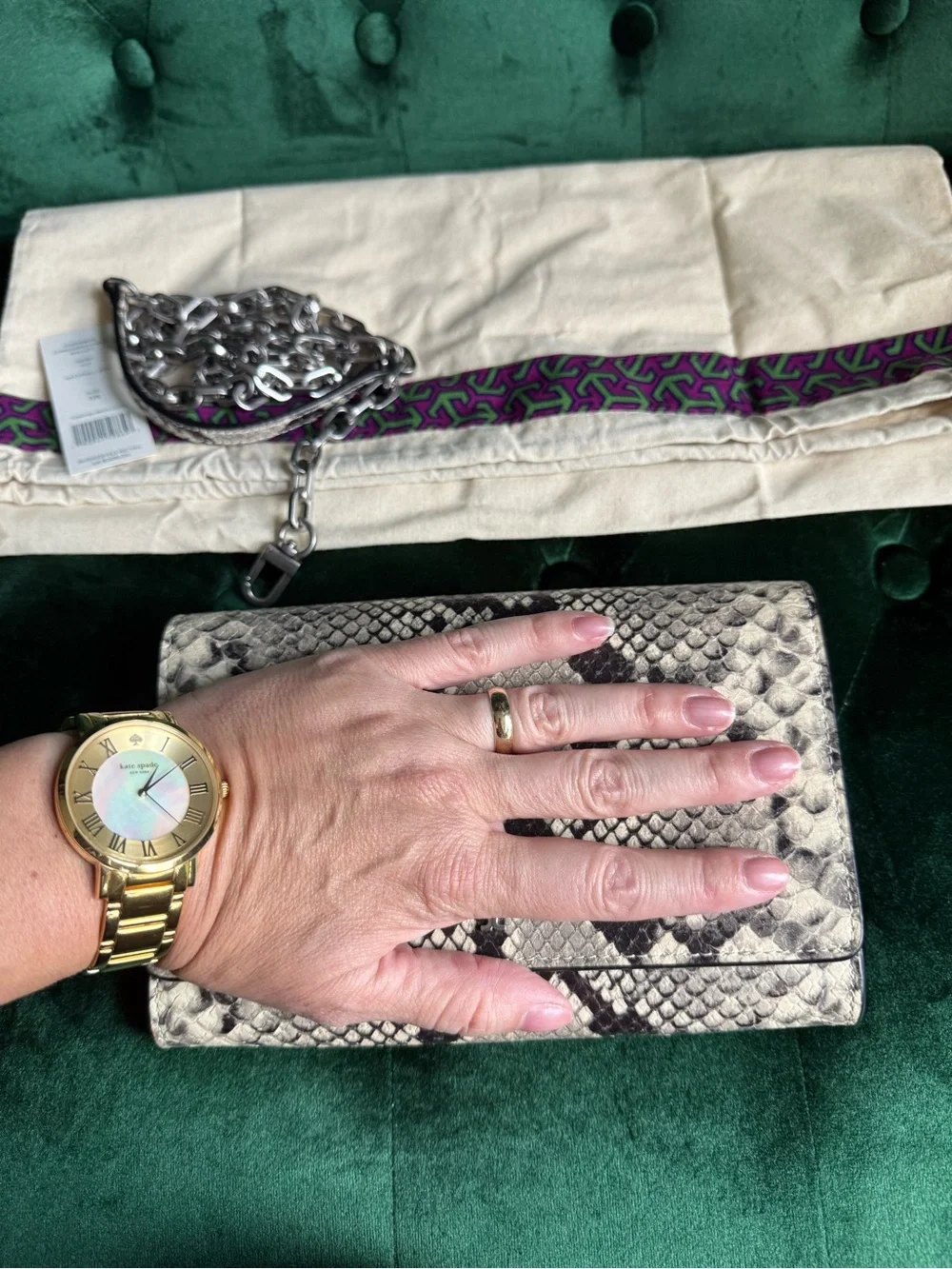 Tory Burch Robinson Snakeskin Embossed Wallet on Chain WOC Crossbody Clutch